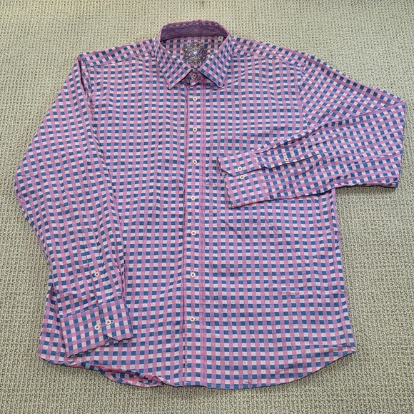 Scully Mens XL Long Sleeve Button Down Shirt Pink Blue Checkered Pattern - Picture 2 of 8